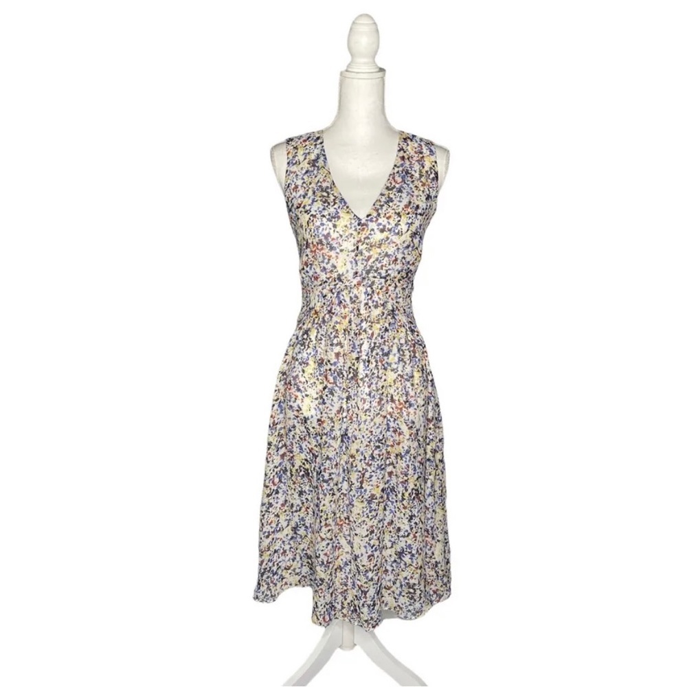 Derek Lam New York Blue Red Multi Floral Chiffon Sleeveless Casual Dress
